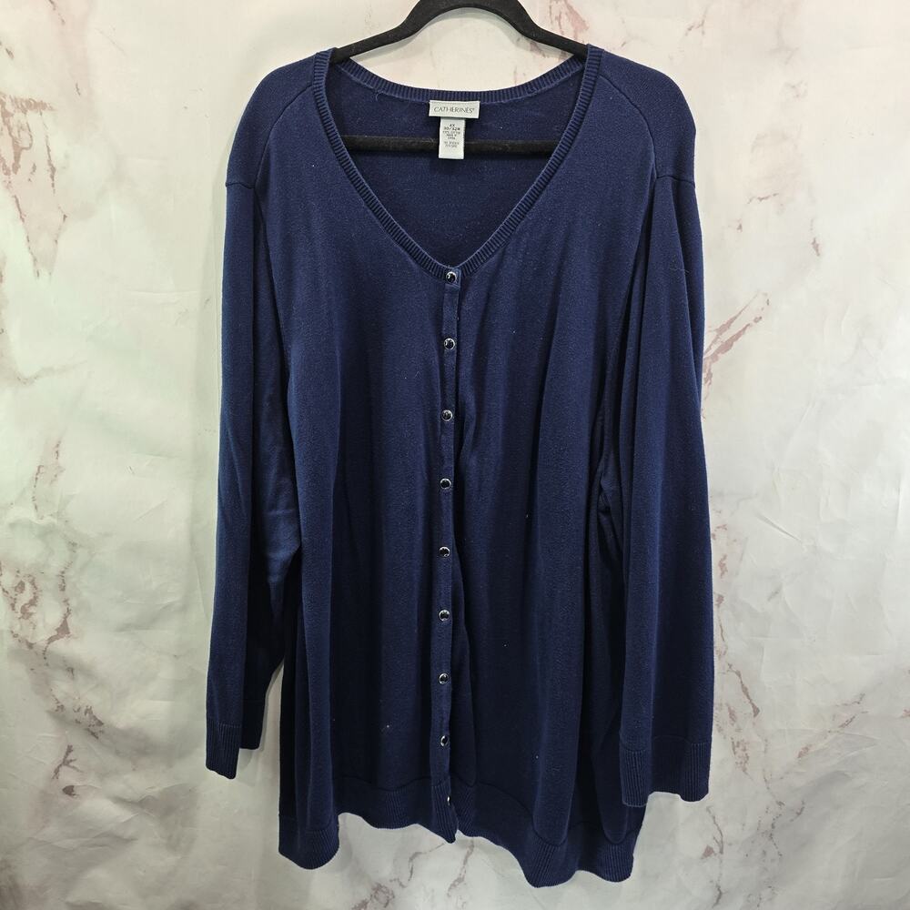 Catherines Cardigan Womens 4X 30 32 Navy Blue Snap Button Sweater Lightweight